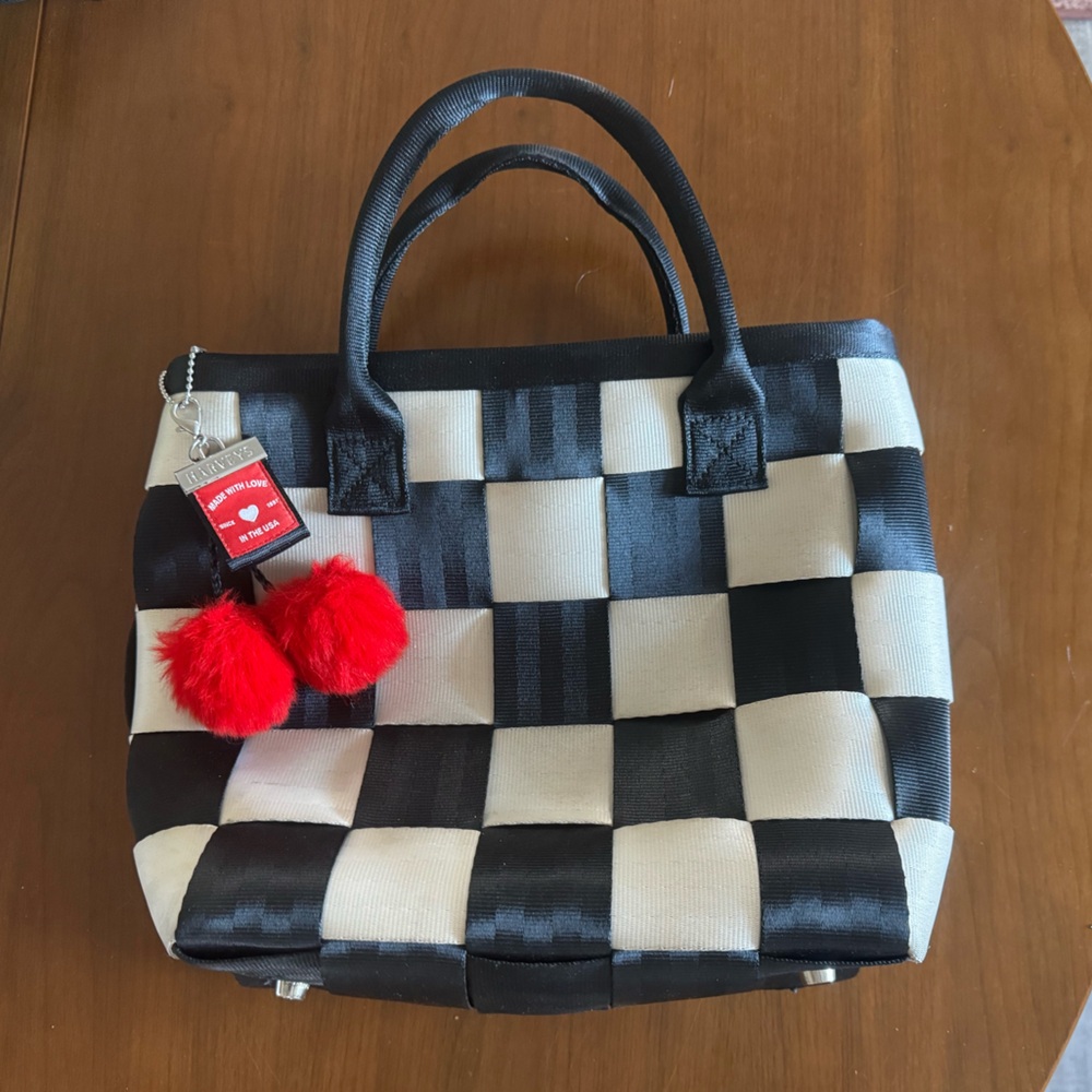 Harvey's Seatbelt Bag Black and White Checker Cherry Tote Purse